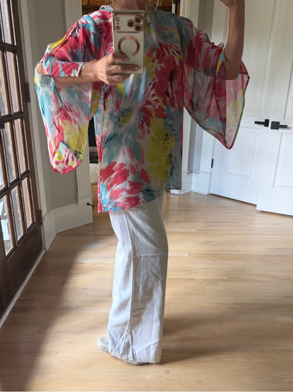 Susan Graver Floral Tunic in Pink, Blue, Yellow, White